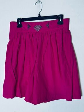 Vintage Creme Fuchsia Pink Embellished Wide Leg Culottes Shorts M Whimsy Barbie